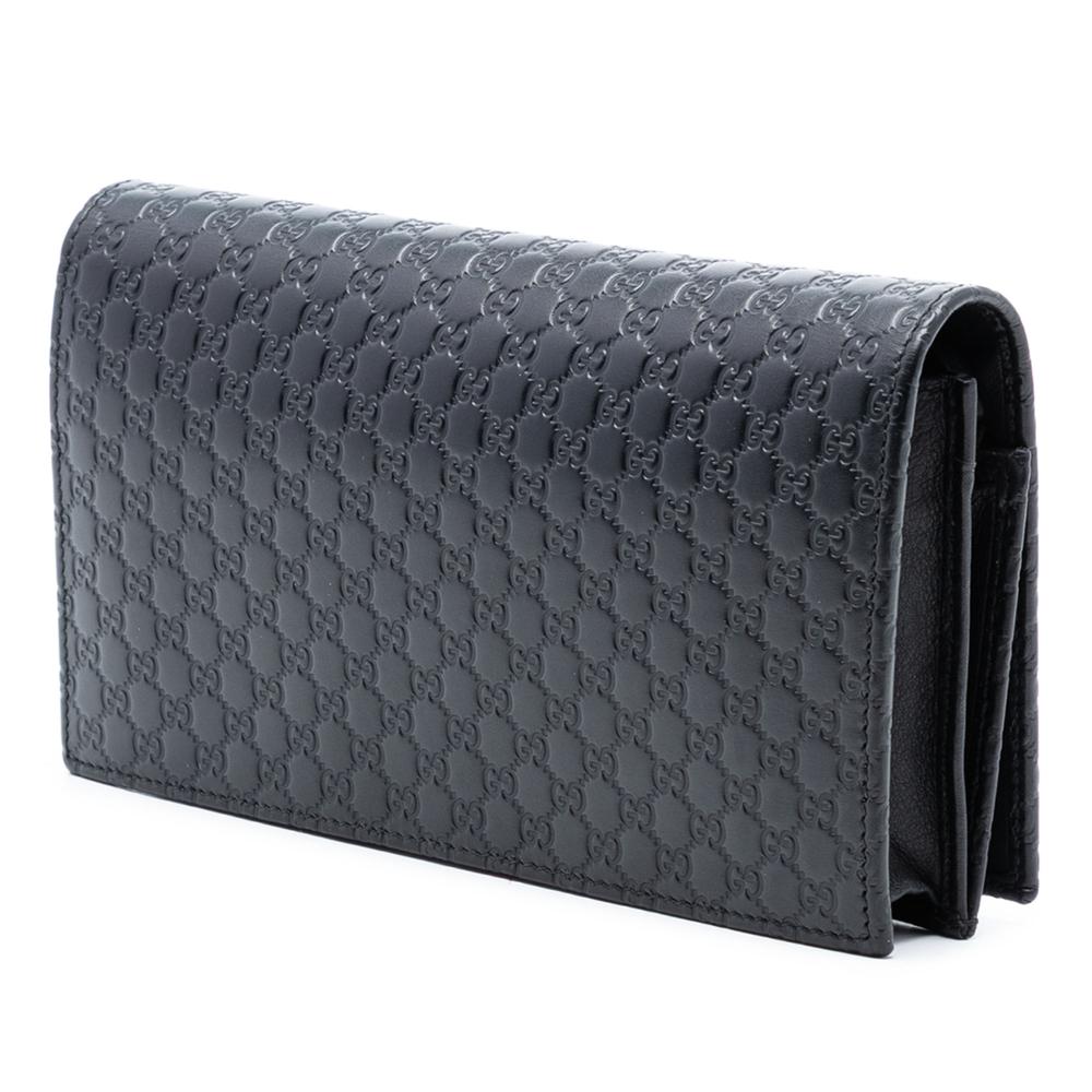 Gucci AB Gucci Black Calf Leather Microguccissima Wallet on Strap Italy