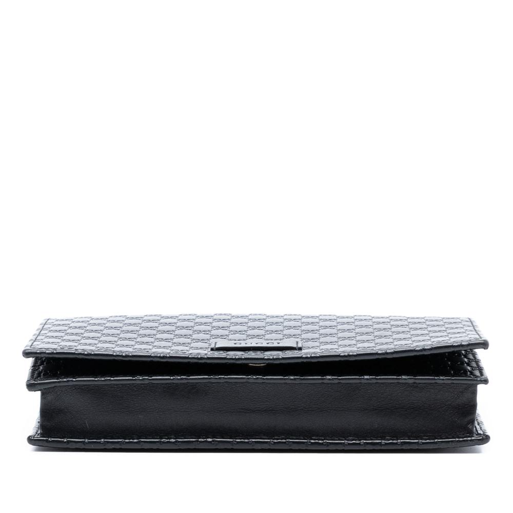 Gucci AB Gucci Black Calf Leather Microguccissima Wallet on Strap Italy