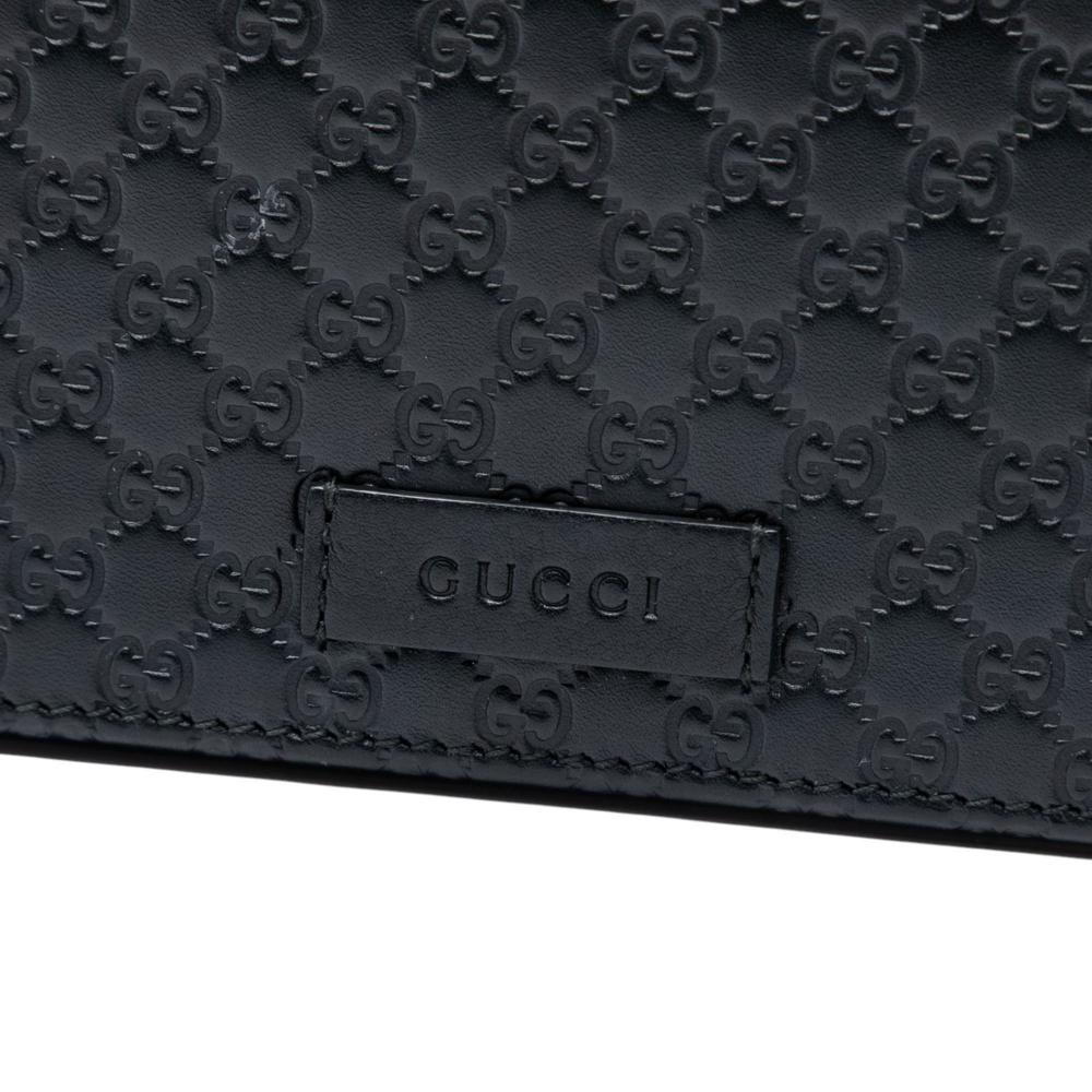 Gucci AB Gucci Black Calf Leather Microguccissima Wallet on Strap Italy