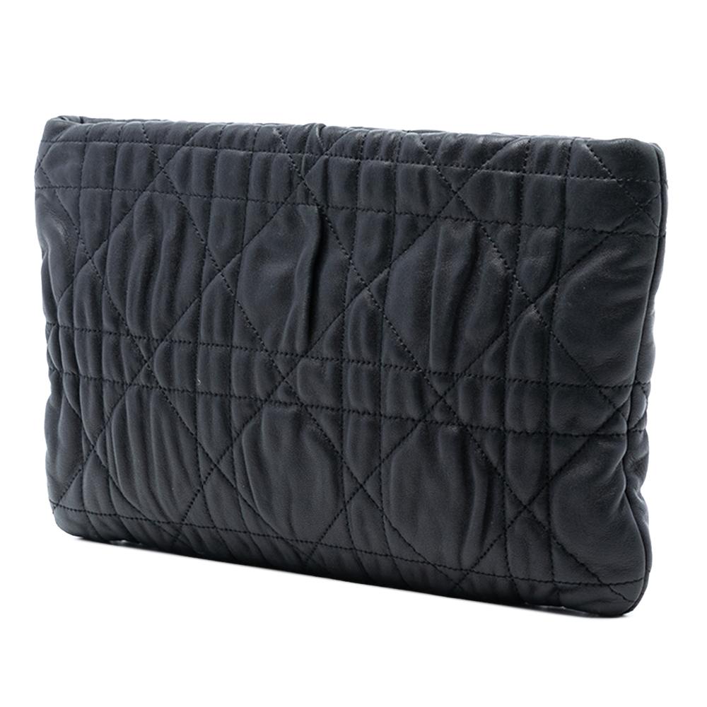 Christian Dior B Dior Black Calf Leather skin Cannage Rose Clutch Italy