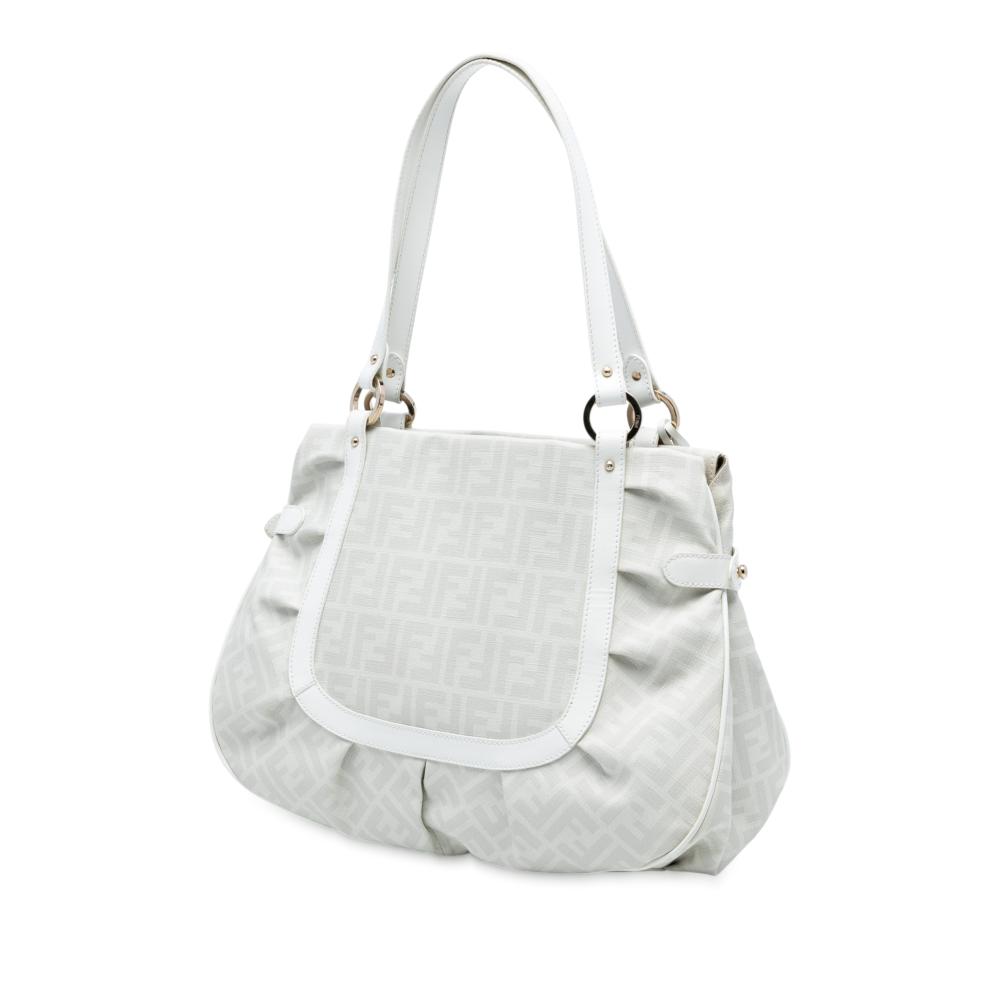 Fendi B Fendi White Coated Canvas Fabric Large Zucca Spalmati Chef Shopper Tote Italy