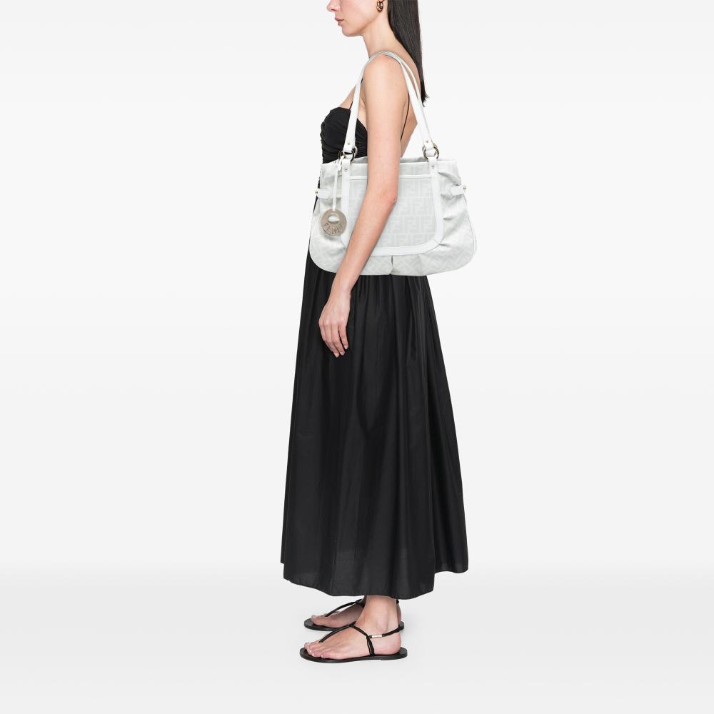 Fendi B Fendi White Coated Canvas Fabric Large Zucca Spalmati Chef Shopper Tote Italy