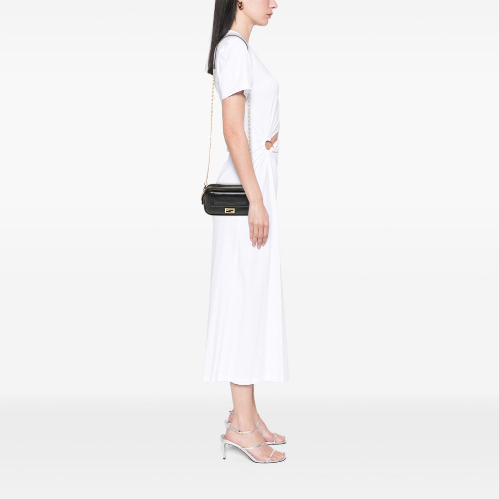 Fendi B Fendi Black Calf Leather Easy 2 Baguette Crossbody Italy