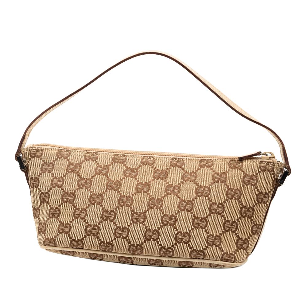 Gucci B Gucci Brown Beige Canvas Fabric GG Boat Italy