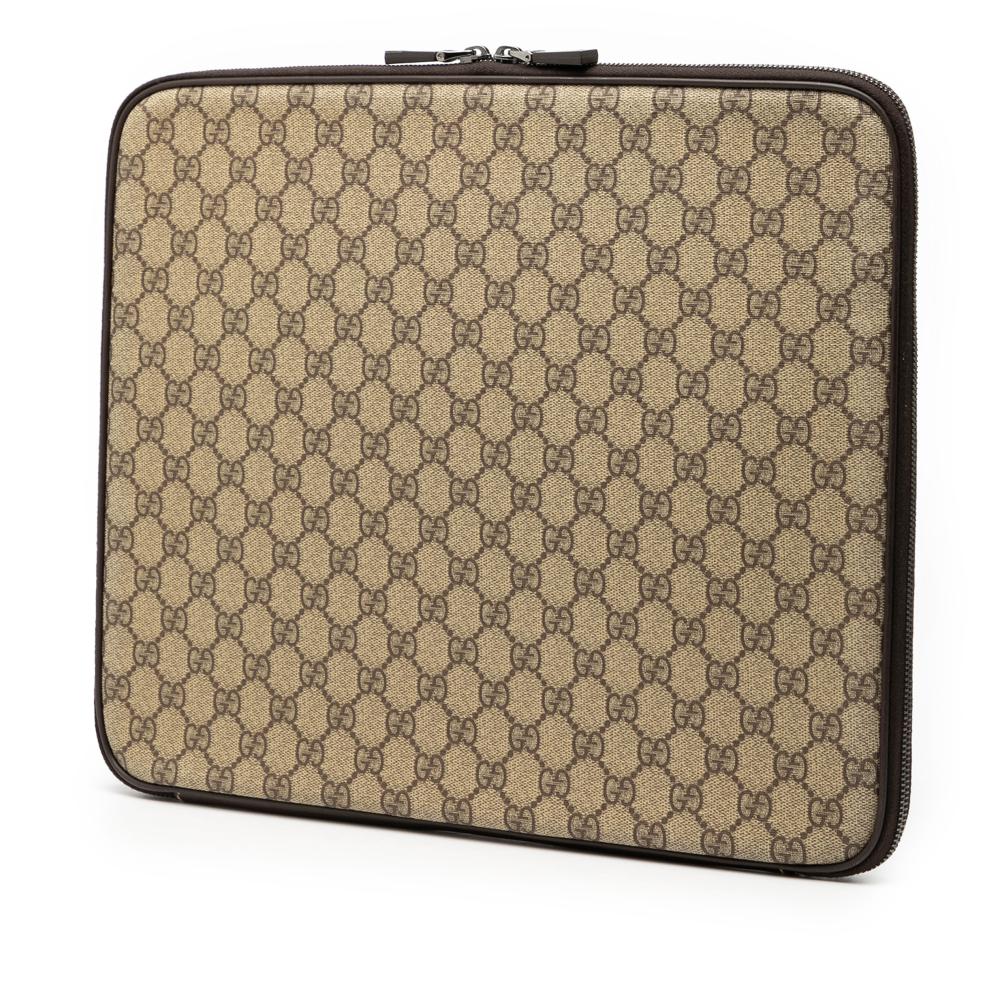 Gucci AB Gucci Brown Beige Coated Canvas Fabric GG Supreme Laptop Case Italy
