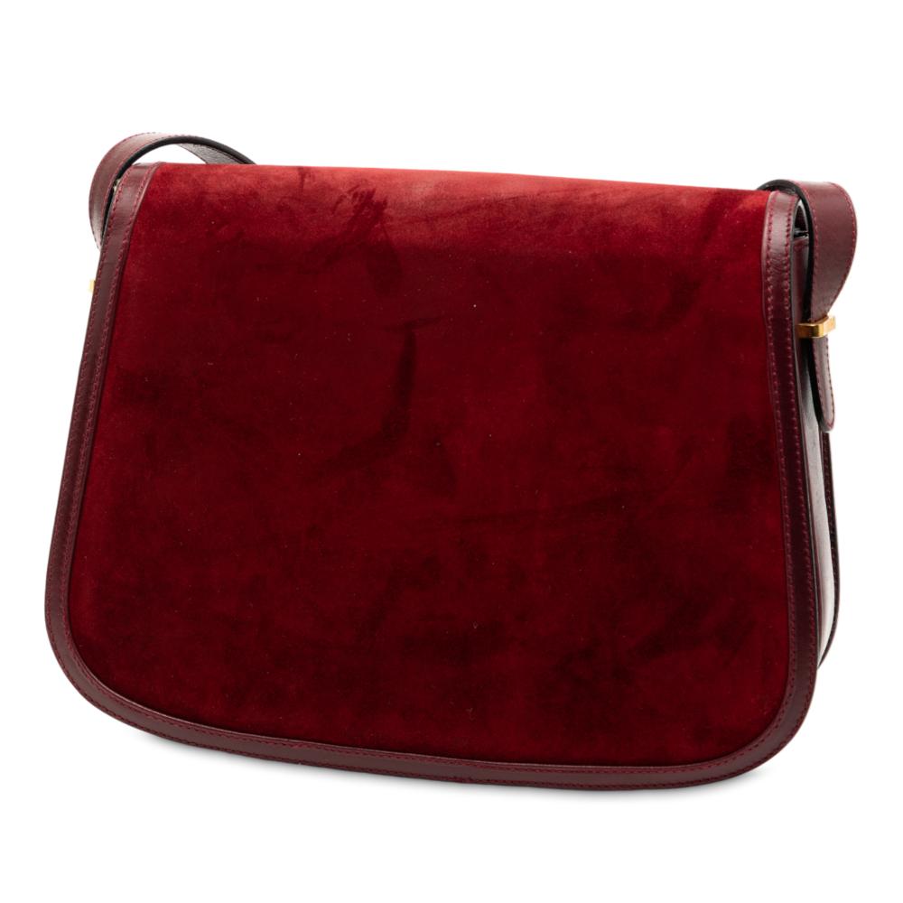 Gucci B Gucci Red Dark Red Suede Leather GG Flap Shoulder Bag Italy