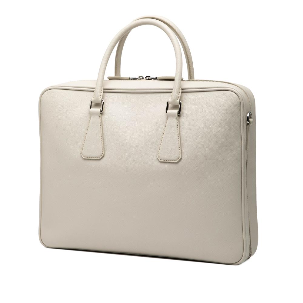 Prada AB Prada White Ivory Saffiano Leather Business Bag Italy