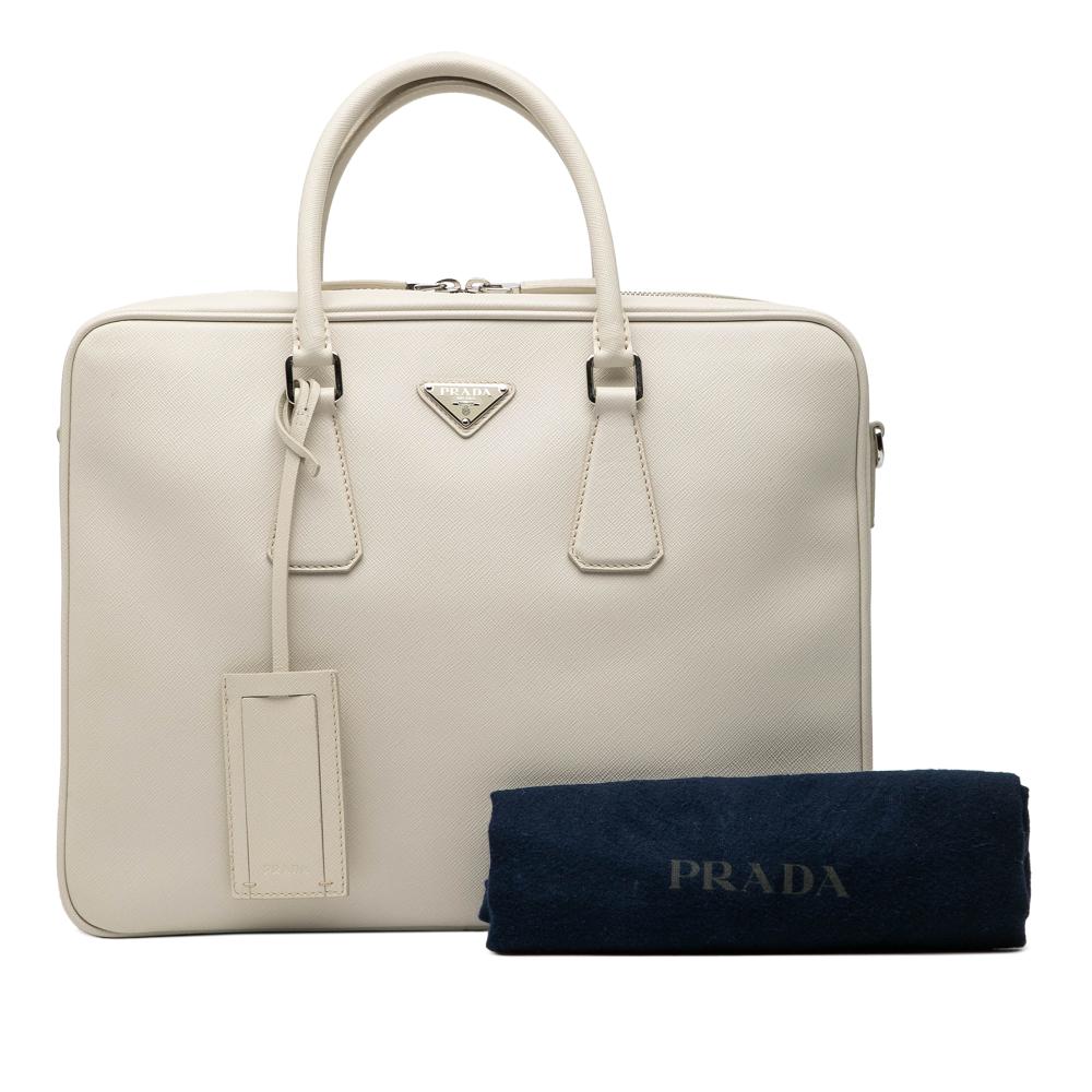 Prada AB Prada White Ivory Saffiano Leather Business Bag Italy