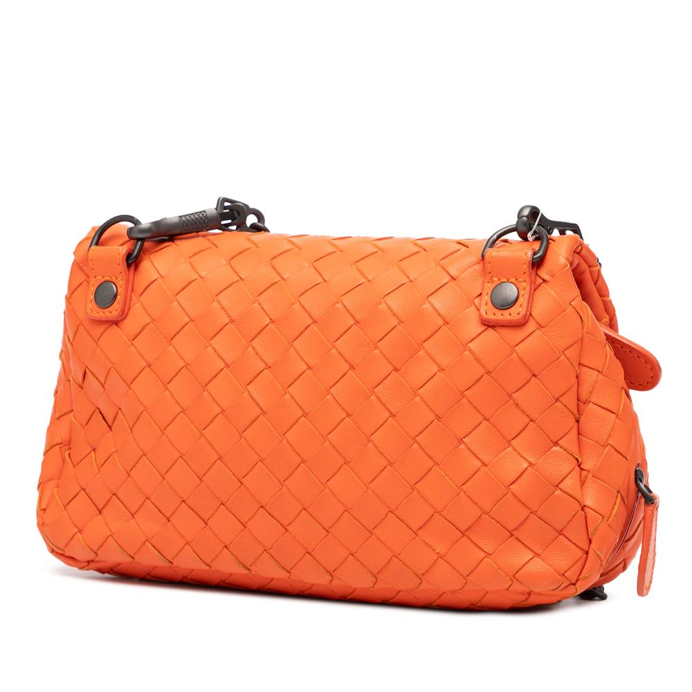 Bottega Veneta Orange Mini Nappa Intrecciato Expandable Chain Flap Crossbody Italy