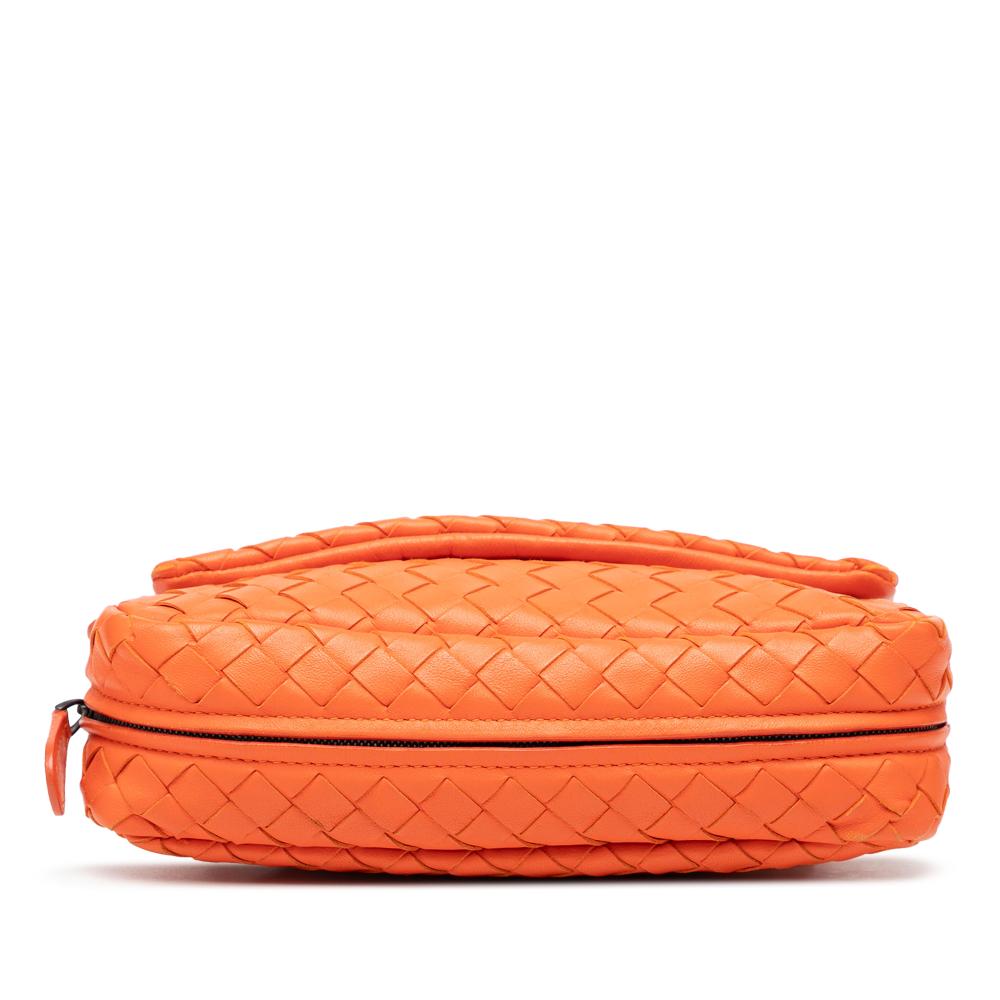 Bottega Veneta Orange Mini Nappa Intrecciato Expandable Chain Flap Crossbody Italy