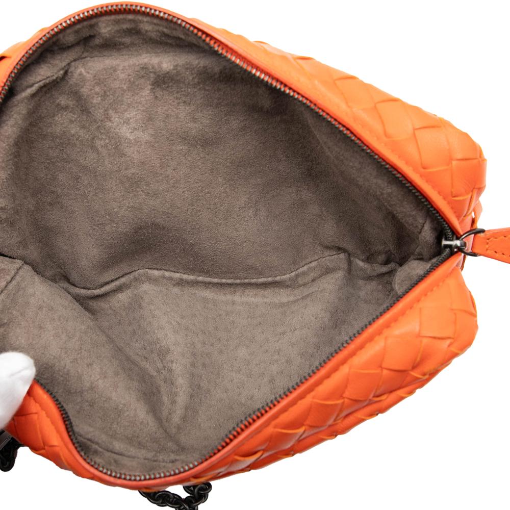 Bottega Veneta Orange Mini Nappa Intrecciato Expandable Chain Flap Crossbody Italy