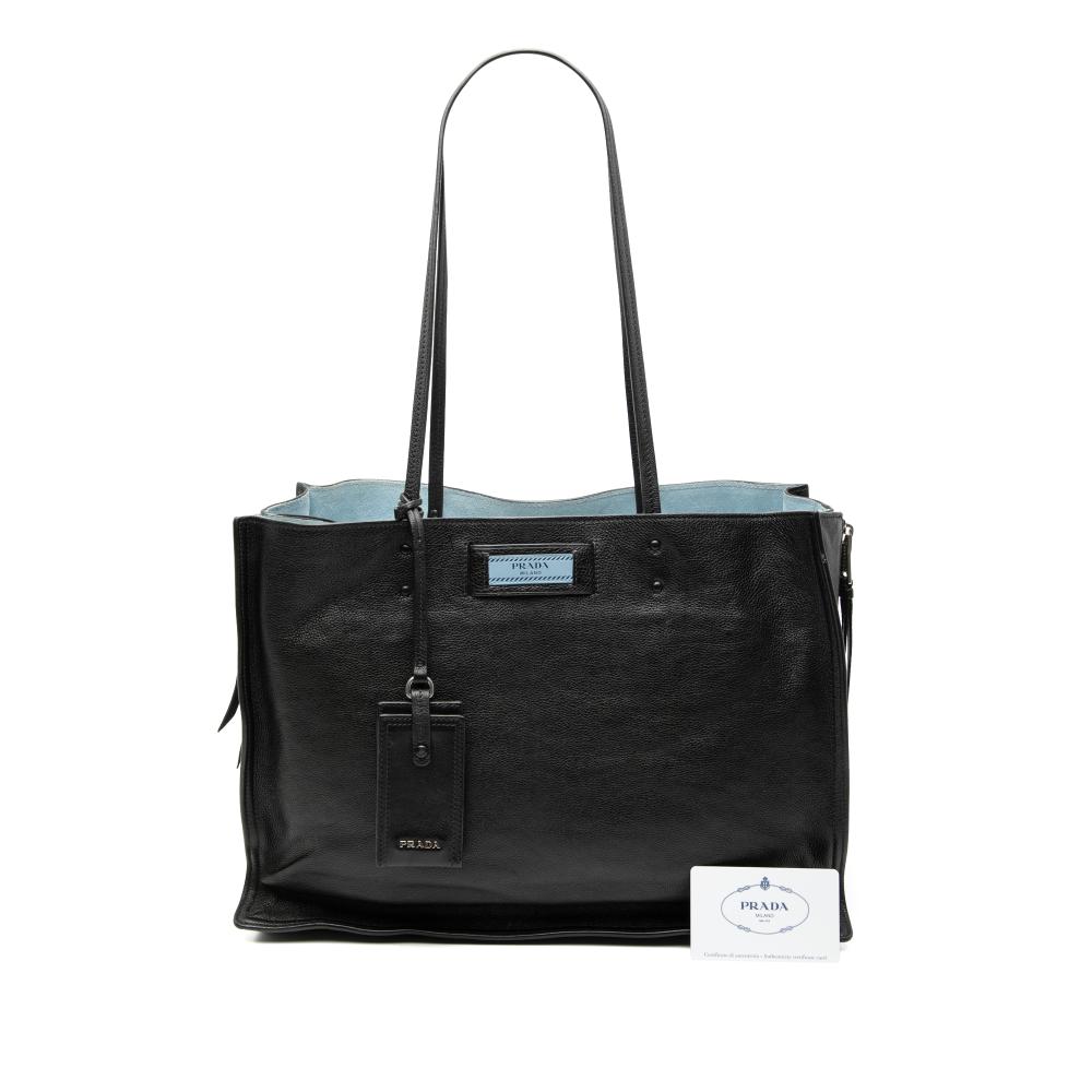Prada B Prada Black Calf Leather Glace Etiquette Tote Italy