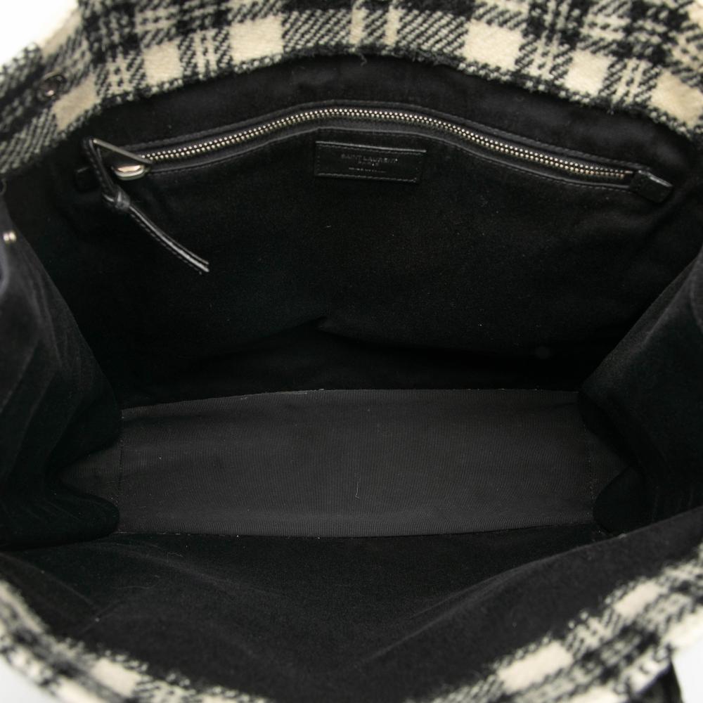 Saint Laurent B Saint Laurent Black Wool Fabric Plaid Rive Gauche North South Tote Italy