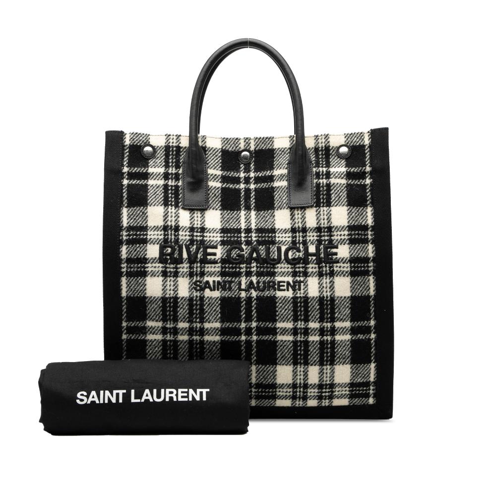 Saint Laurent B Saint Laurent Black Wool Fabric Plaid Rive Gauche North South Tote Italy