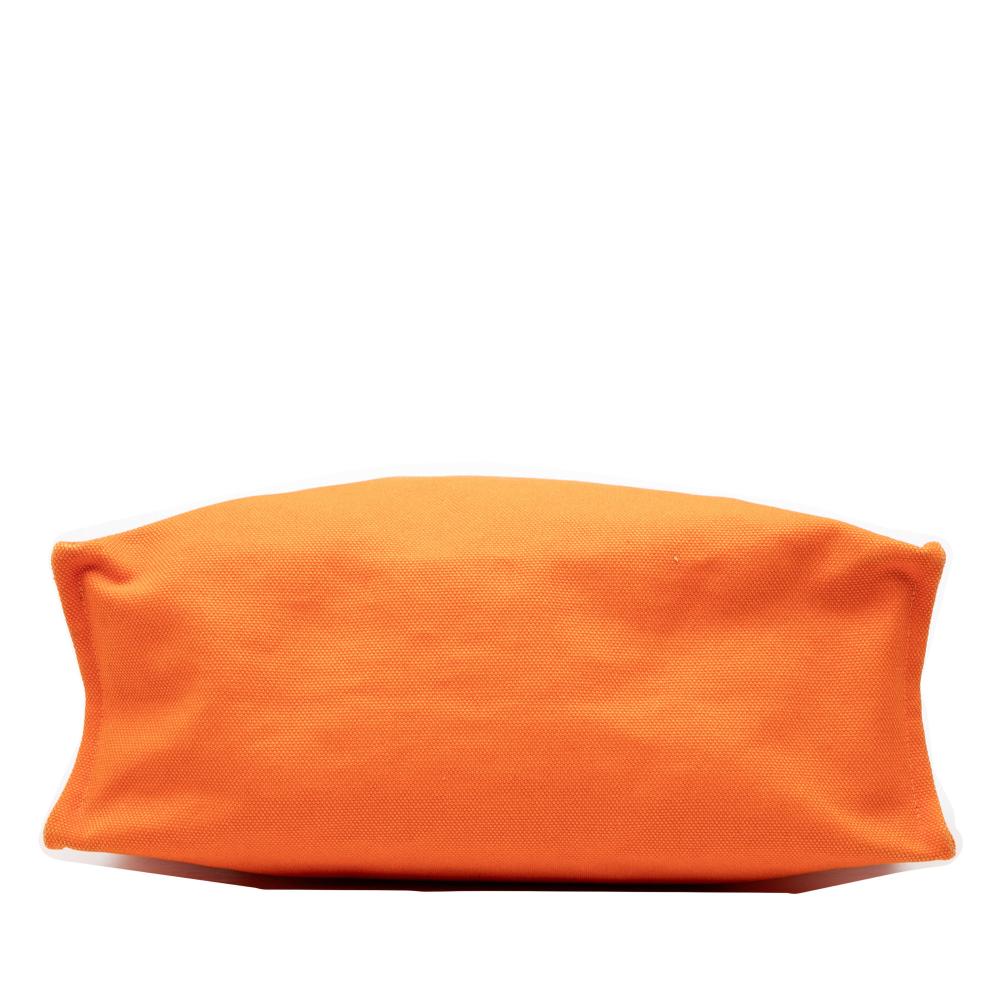 Hermès B Hermès Orange with Brown Canvas Fabric Toile Etriviere Shopping Tote France