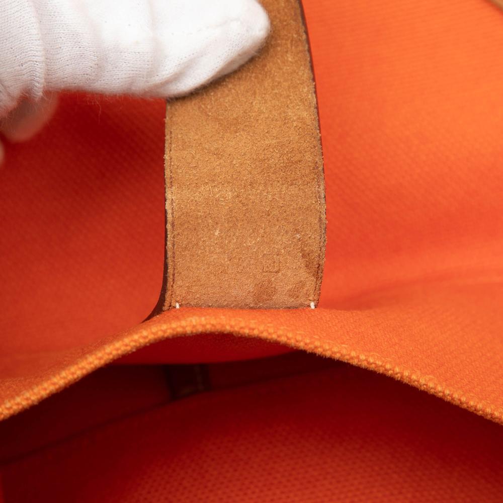 Hermès B Hermès Orange with Brown Canvas Fabric Toile Etriviere Shopping Tote France