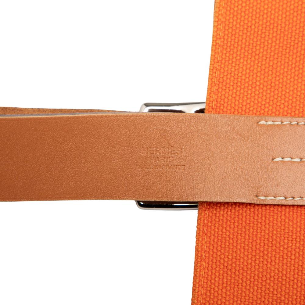 Hermès B Hermès Orange with Brown Canvas Fabric Toile Etriviere Shopping Tote France