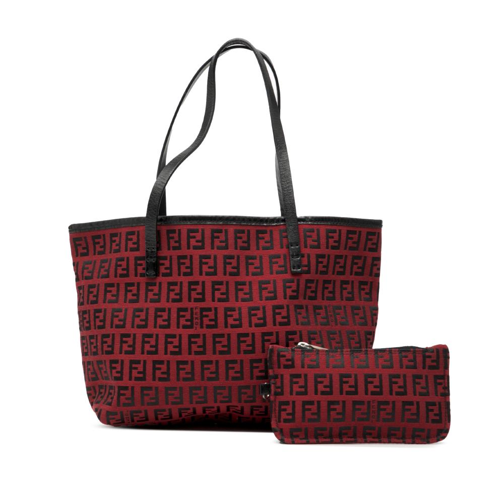 Fendi AB Fendi Red Dark Red Canvas Fabric Zucchino Roll Tote Italy