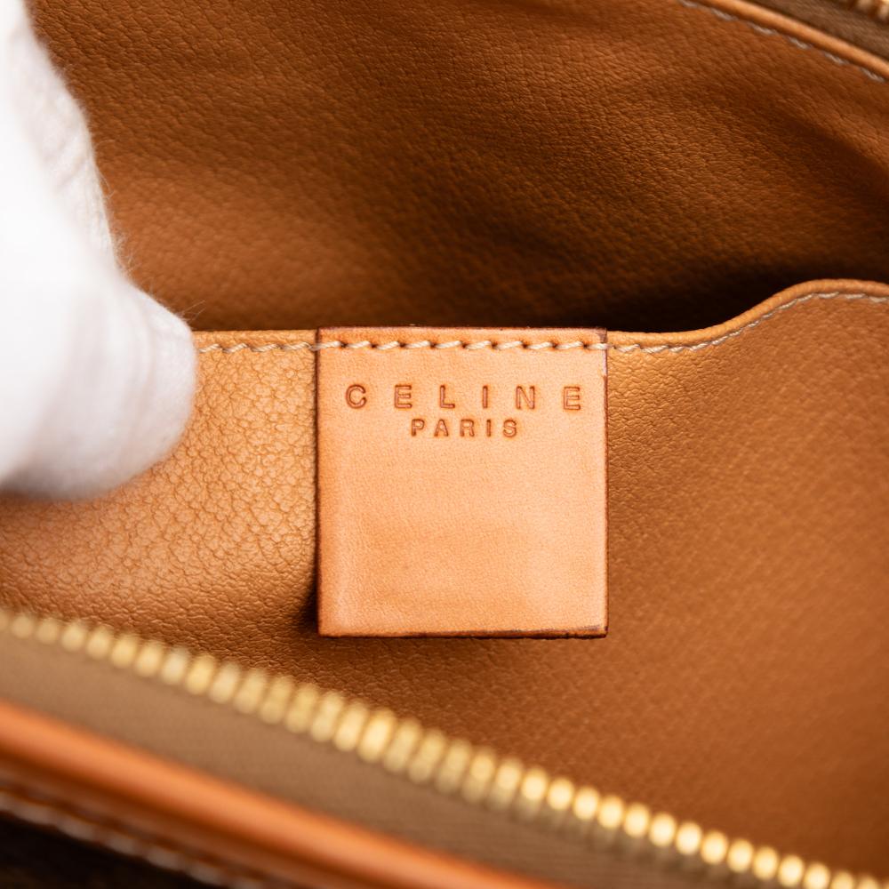 Celine B Celine Brown Dark Brown Coated Canvas Fabric Macadam Cosmetic Pouch Italy