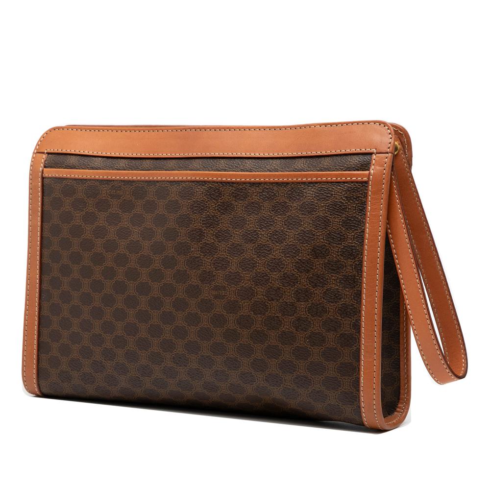 Celine B Celine Brown Coated Canvas Fabric Macadam Clutch Italy