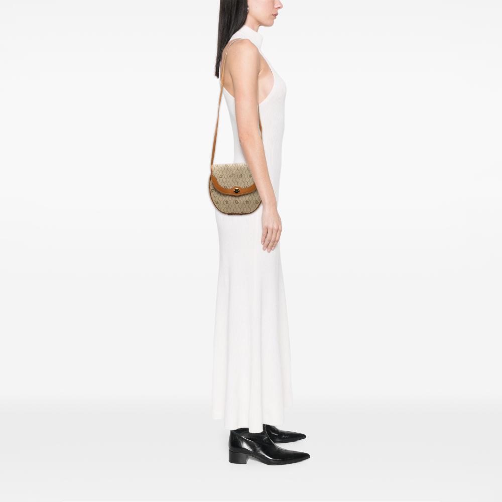 Christian Dior B Dior Brown Beige Canvas Fabric Honeycomb Crossbody France