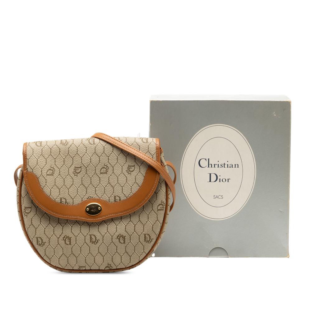 Christian Dior B Dior Brown Beige Canvas Fabric Honeycomb Crossbody France
