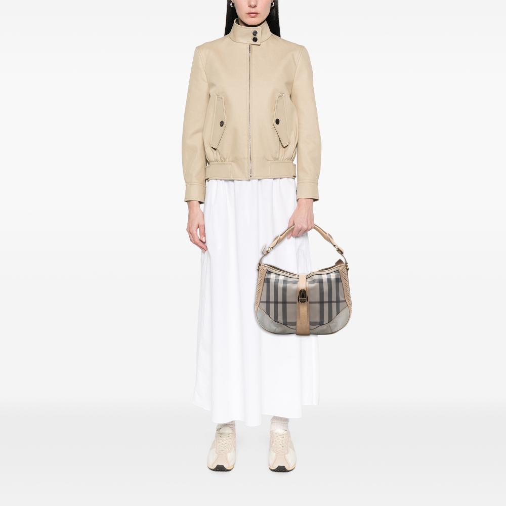 Burberry B Burberry Gray Coated Canvas Fabric Smoke Check Bartow Hobo Italy