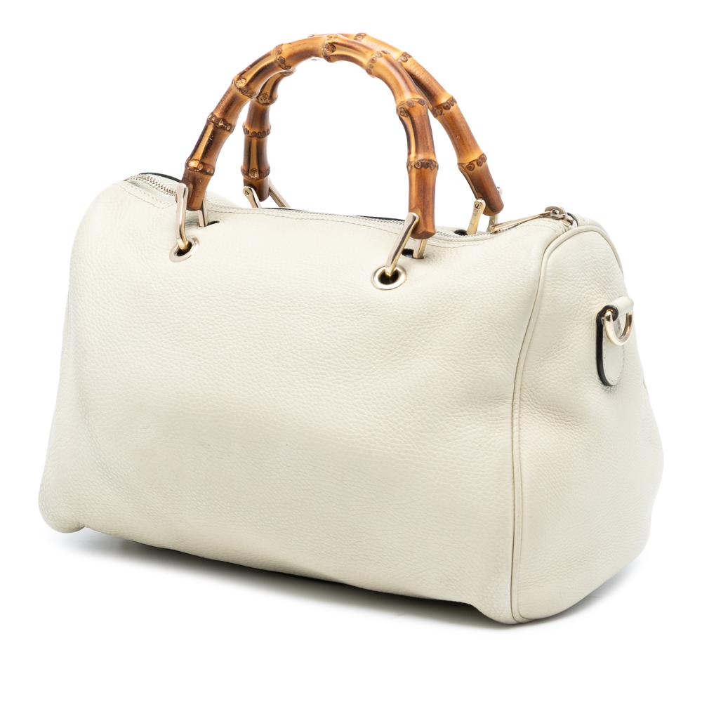 Gucci B Gucci White Calf Leather Medium skin Bamboo Shopper Boston Bag Italy