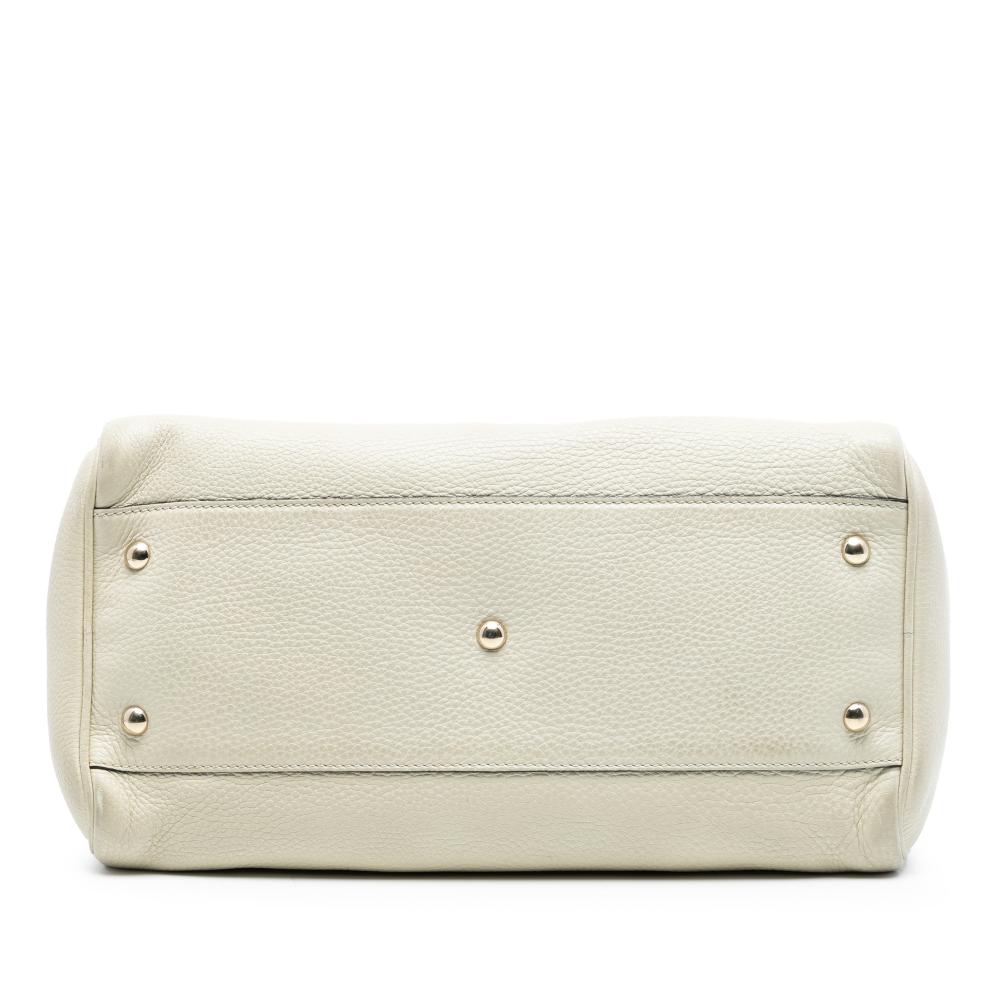 Gucci B Gucci White Calf Leather Medium skin Bamboo Shopper Boston Bag Italy