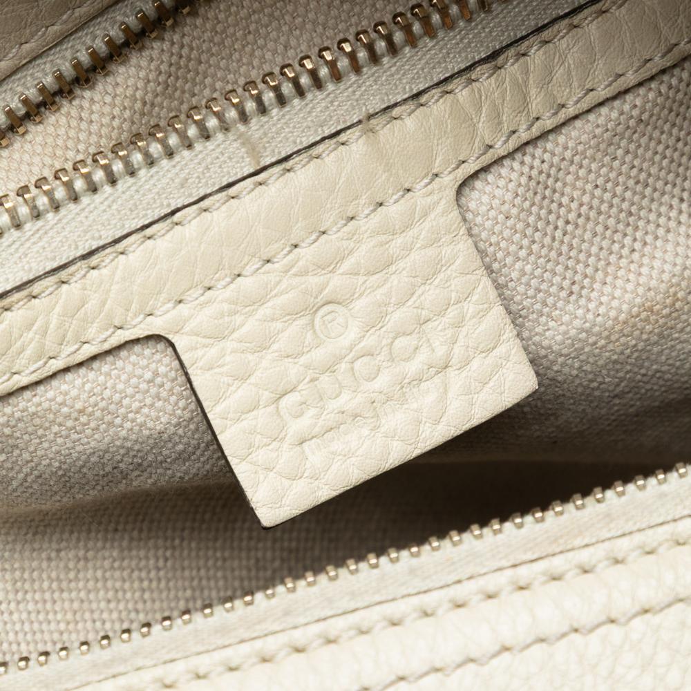 Gucci B Gucci White Calf Leather Medium skin Bamboo Shopper Boston Bag Italy