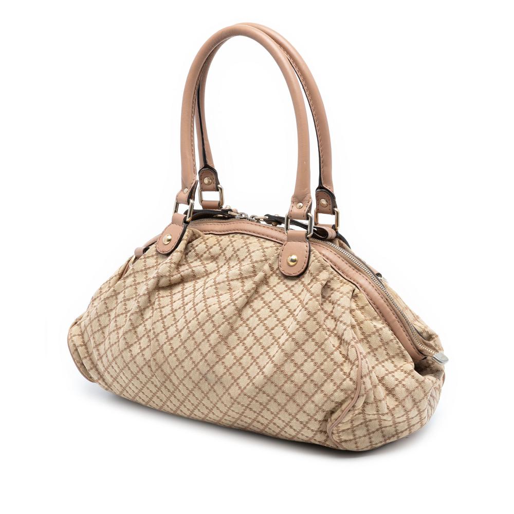 Gucci B Gucci Brown Beige Canvas Fabric Diamante Sukey Satchel Italy