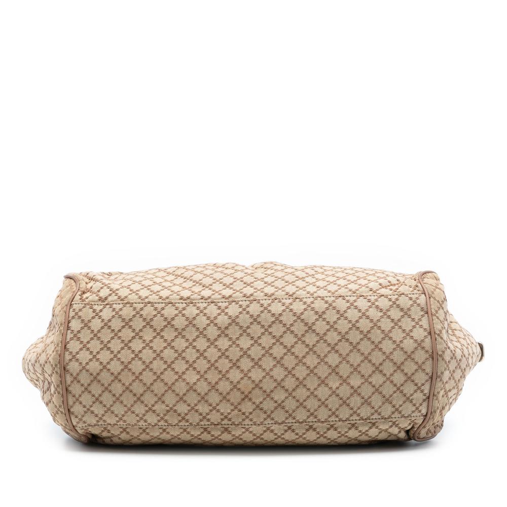 Gucci B Gucci Brown Beige Canvas Fabric Diamante Sukey Satchel Italy