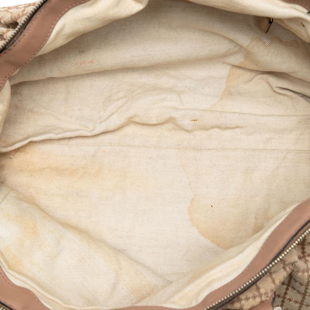 Gucci B Gucci Brown Beige Canvas Fabric Diamante Sukey Satchel Italy