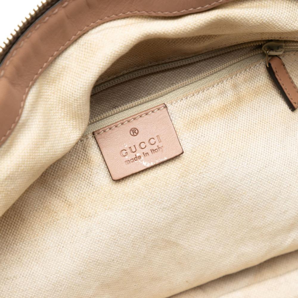 Gucci B Gucci Brown Beige Canvas Fabric Diamante Sukey Satchel Italy