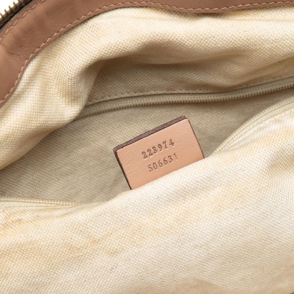 Gucci B Gucci Brown Beige Canvas Fabric Diamante Sukey Satchel Italy