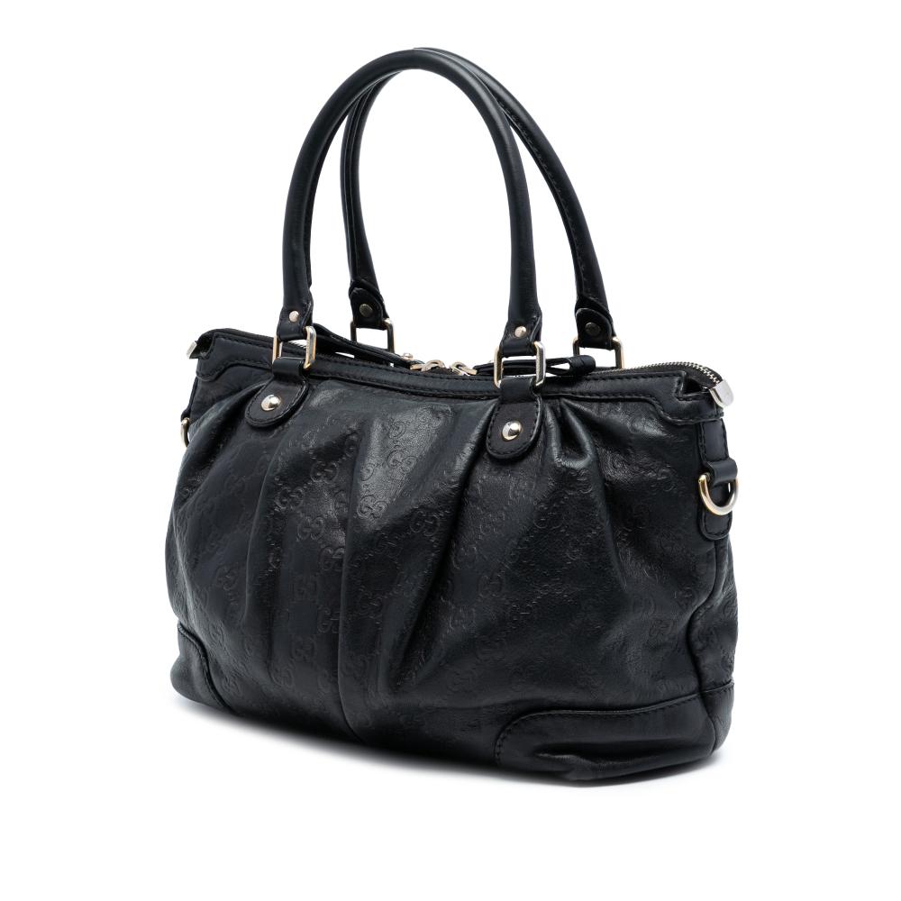 Gucci B Gucci Black Calf Leather Guccissima Sukey Satchel Italy