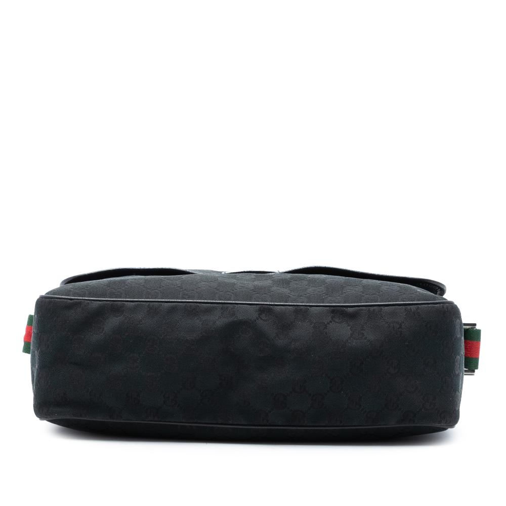 Gucci B Gucci Black Canvas Fabric GG Web Flap Messenger Bag Italy