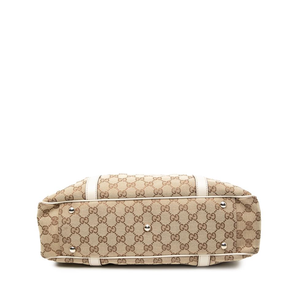 Gucci B Gucci Brown Beige with White Canvas Fabric GG Twins Tote Italy