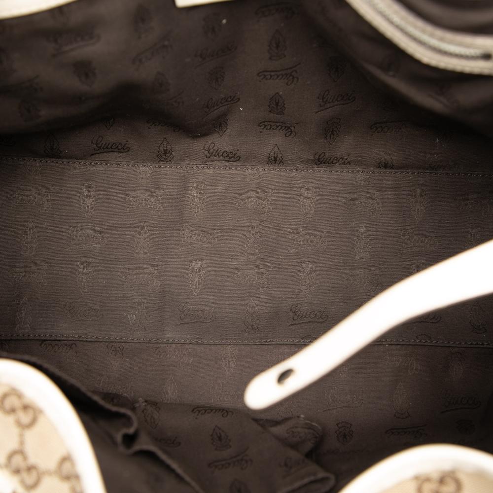 Gucci B Gucci Brown Beige with White Canvas Fabric GG Twins Tote Italy