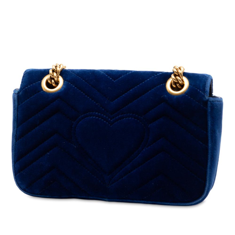 Gucci B Gucci Blue Velvet Fabric Small GG Marmont Matelasse Shoulder Bag Italy
