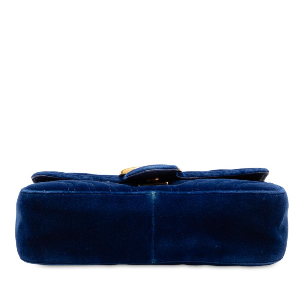 Gucci B Gucci Blue Velvet Fabric Small GG Marmont Matelasse Shoulder Bag Italy