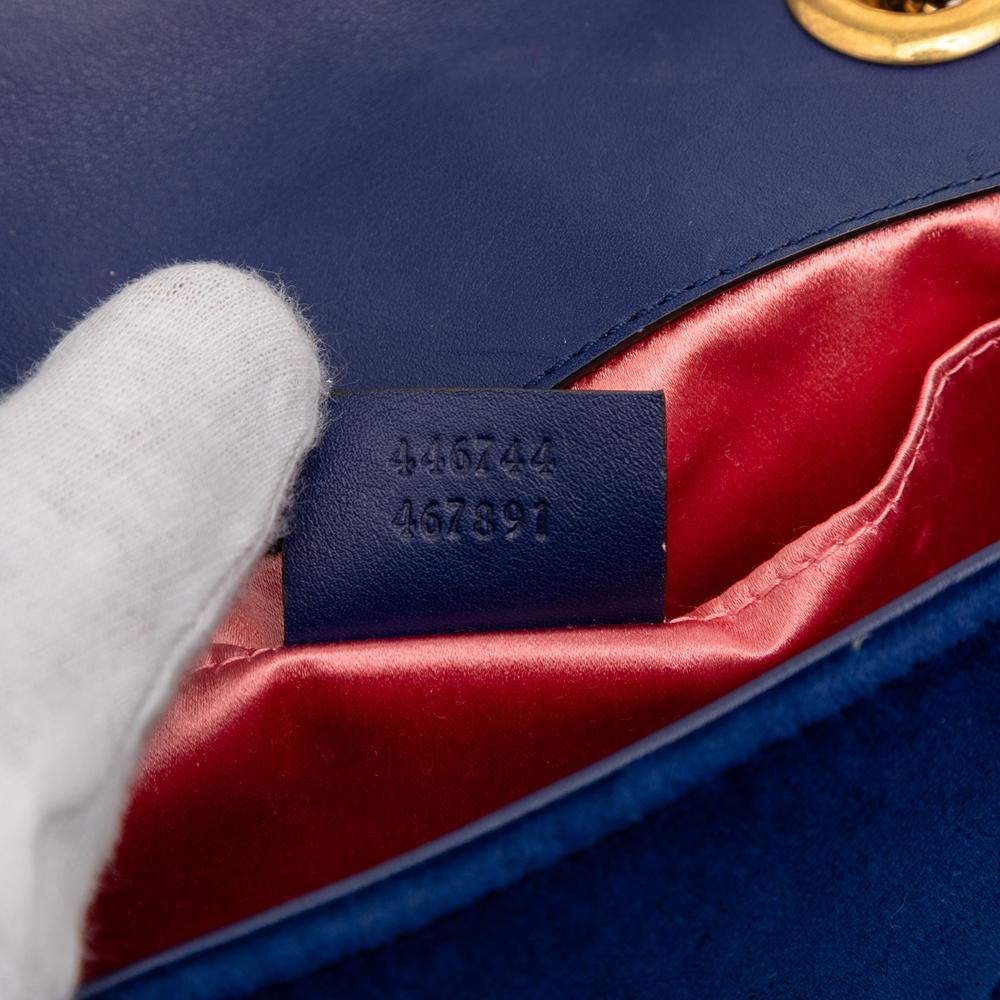 Gucci B Gucci Blue Velvet Fabric Small GG Marmont Matelasse Shoulder Bag Italy