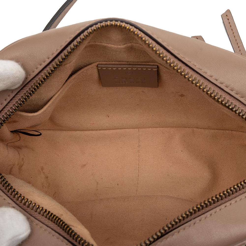 Gucci AB Gucci Brown Nude Calf Leather Mini GG Marmont Matelasse Crossbody Italy