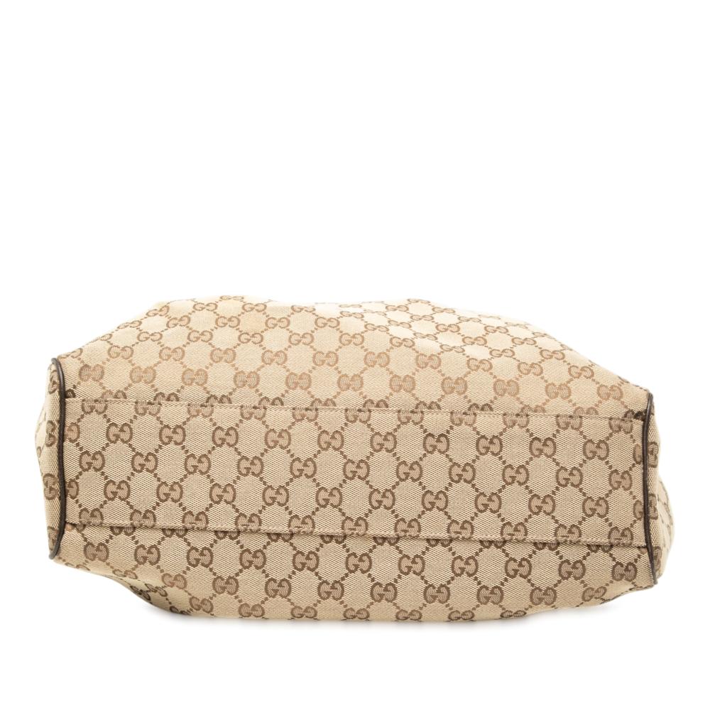 Gucci B Gucci Brown Beige Canvas Fabric Medium GG Sukey Tote Italy