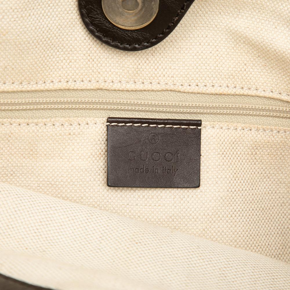 Gucci B Gucci Brown Beige Canvas Fabric Medium GG Sukey Tote Italy