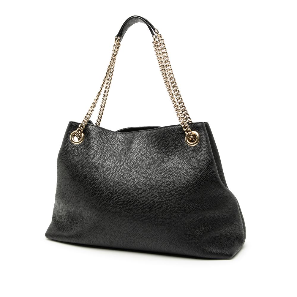 Gucci AB Gucci Black Calf Leather Medium Soho Chain Tote Italy