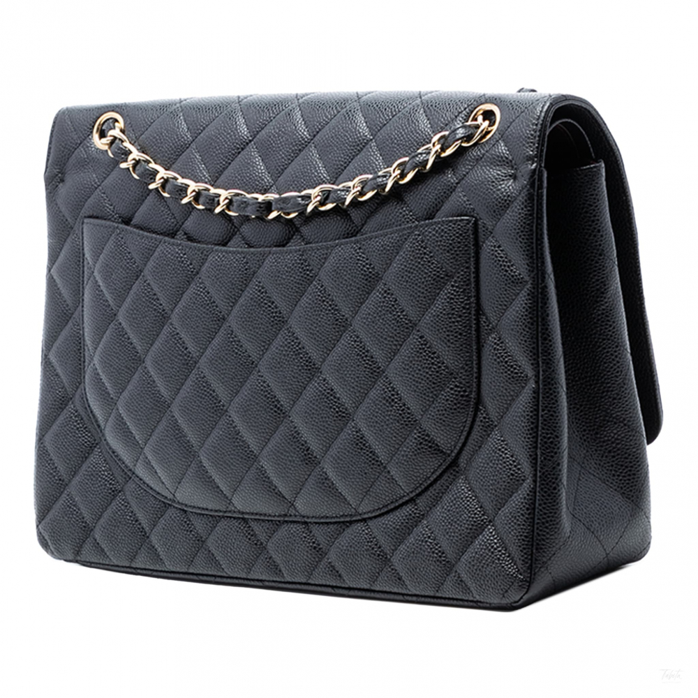 Chanel Classic Double Flap Maxi Caviar Leather Quilted Shoulder Bag Black