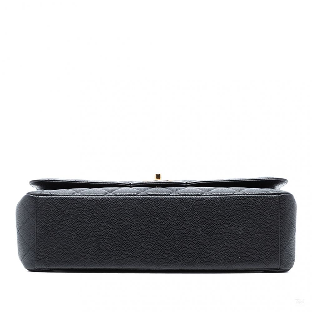 Chanel Classic Double Flap Maxi Caviar Leather Quilted Shoulder Bag Black