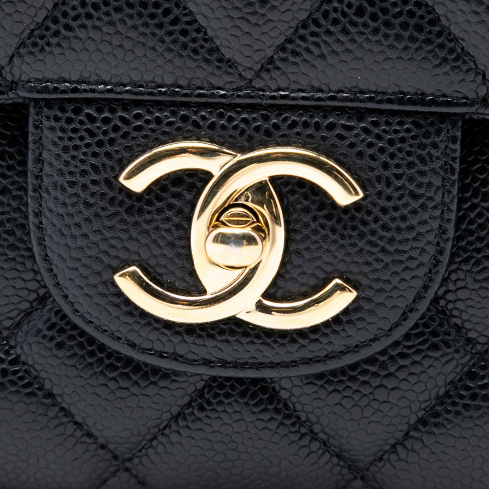 Chanel Classic Double Flap Maxi Caviar Leather Quilted Shoulder Bag Black