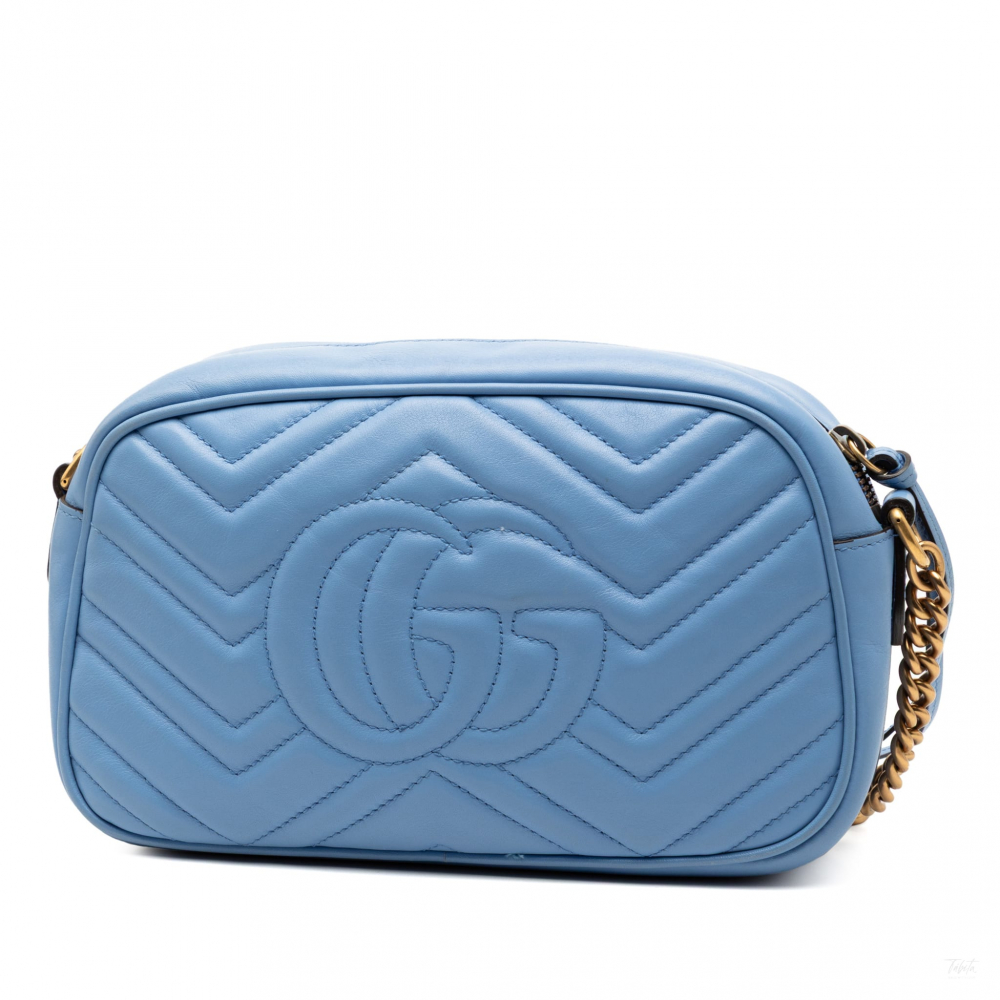 Gucci GG Marmont Small Matelassé Leather Camera Bag Blue